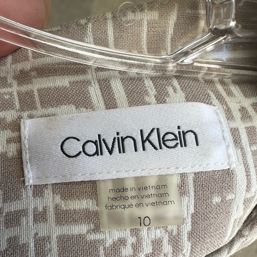 Calvin Klein Beige Textured Sheath Dress | Zip Back Neutral Work Dress - Picture 3 of 5